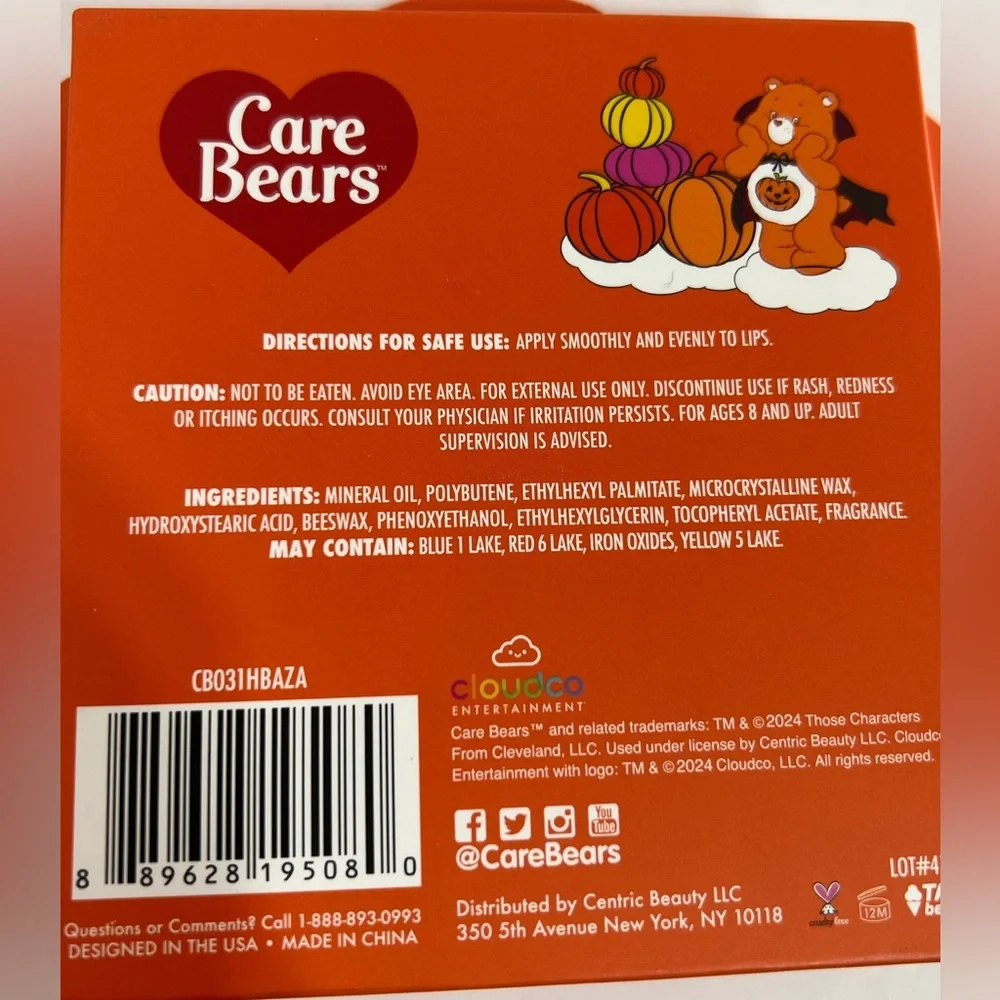 Care Bears Halloween Lip Balm Set of 4 Flavored Lip Balms Taste Beauty Pumpkin